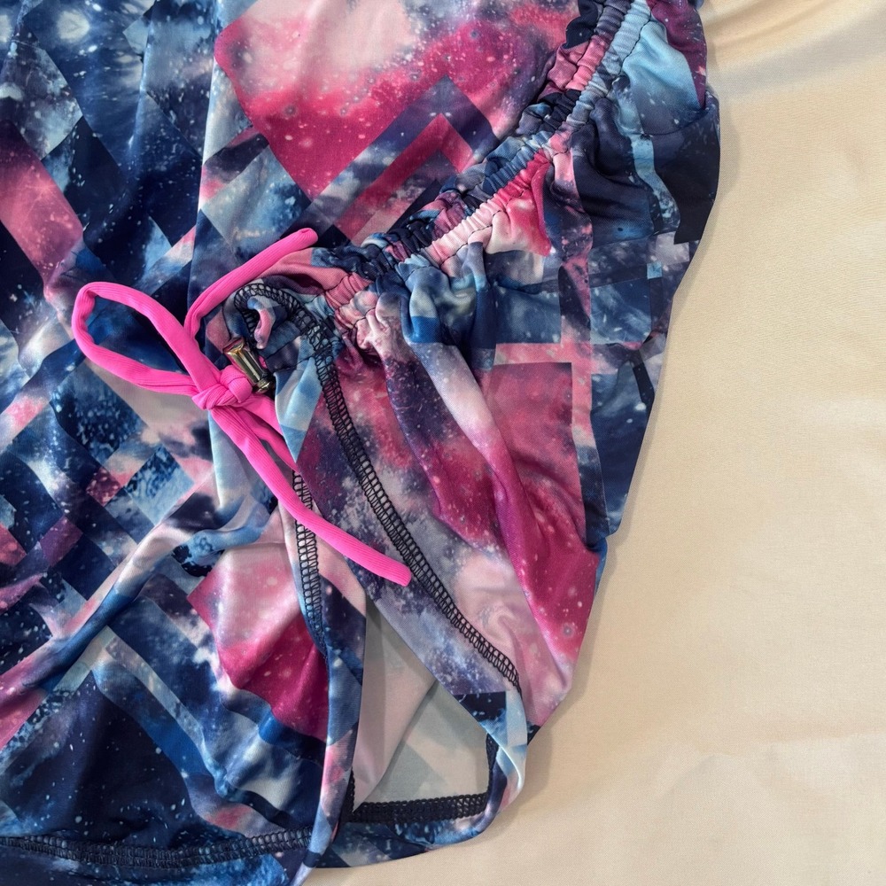 Sofibella‎ Athletic Tank Top Galaxy Print Pink Blue Ruched Drawstring Size L - Picture 3 of 9